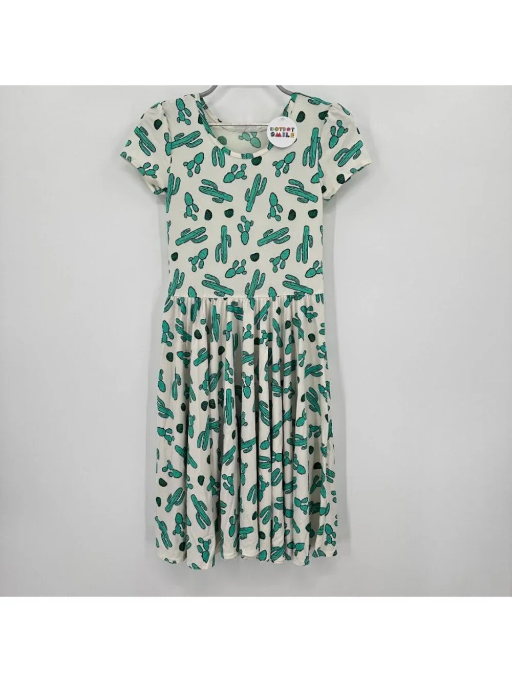Dot Dot Smile Girl's Cap Sleeve Dress sz 11 Short Sleeve White Cactus Print NWT